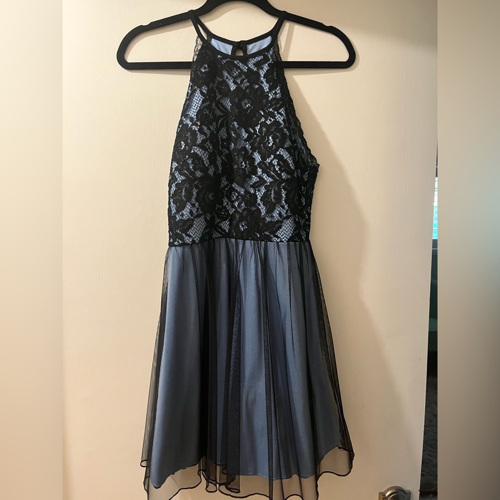 black and blue floral dress